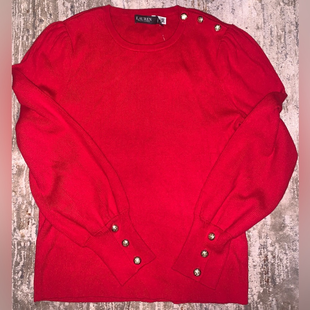 Ralph Lauren Women Ribbed Knit Puff Sleeve Sweater